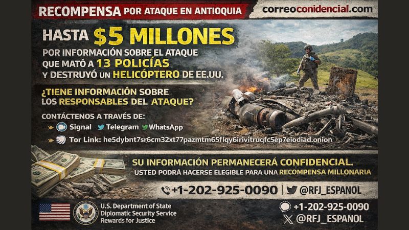 EE.UU. ofrece $5M por ataque a policías en Antioquia